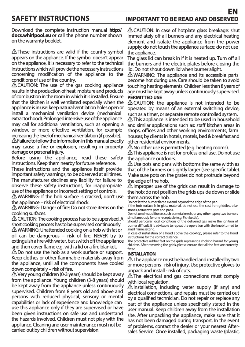 Page 1 de la notice Manuel utilisateur Whirlpool GMWL 728/IXL