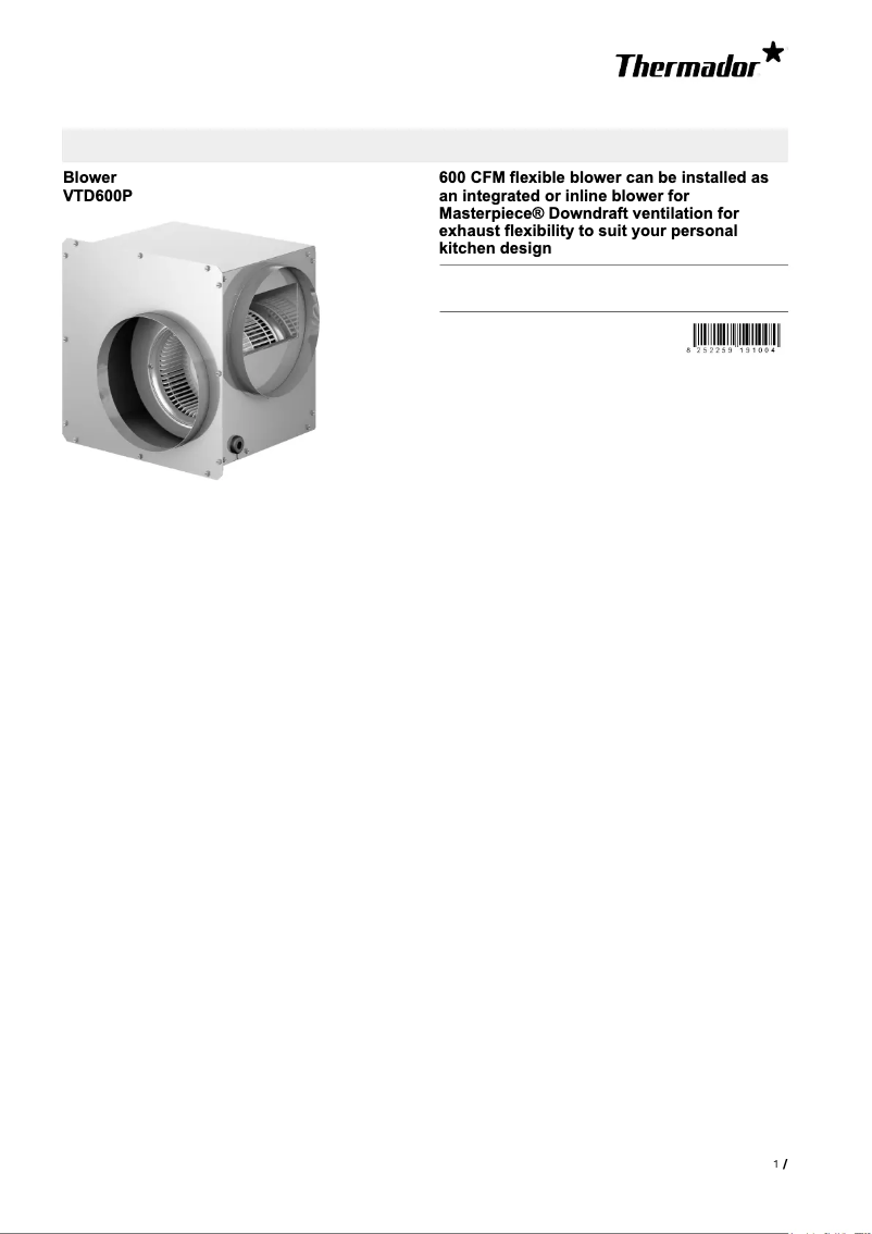 Página 1 del manual Ficha técnica Thermador VTD600P