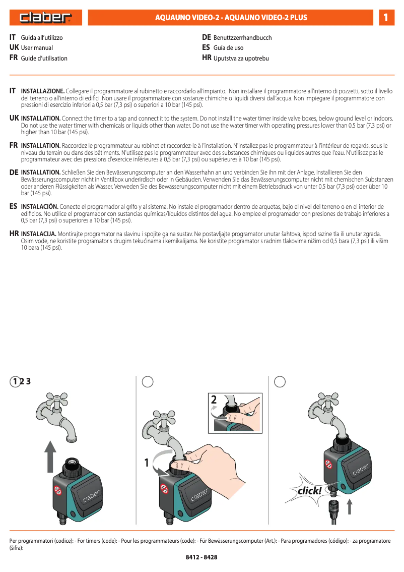 Page n°1 - Manuel utilisateur Claber Video-2 Plus 8419