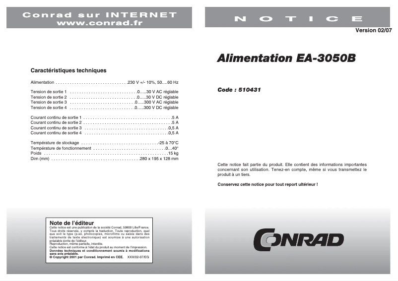 Image de la première page du manuel de l'appareil EA-3050B