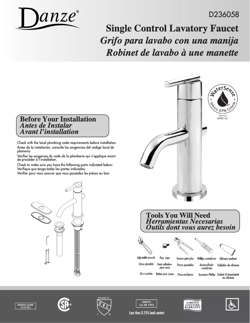 Page n°1 - Manuel utilisateur Danze D236058