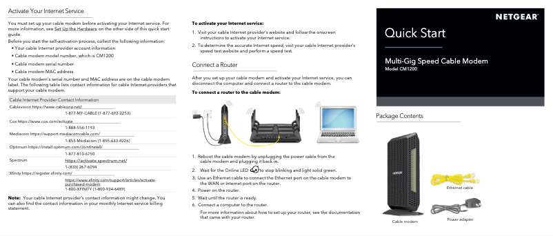 Page 1 de la notice Guide d'installation Netgear Nighthawk CM1200