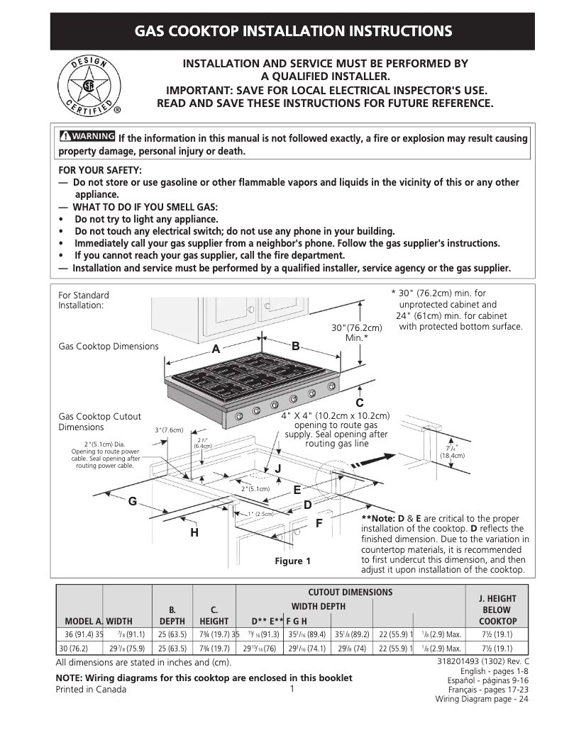 Page 1 de la notice Guide d'installation Electrolux E36GC76GPS