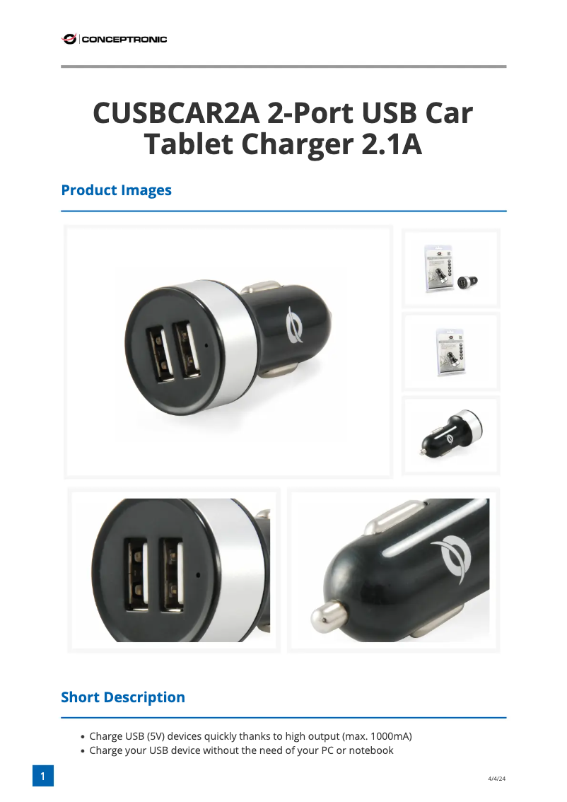 Image de la première page du manuel de l'appareil CUSBCAR2A