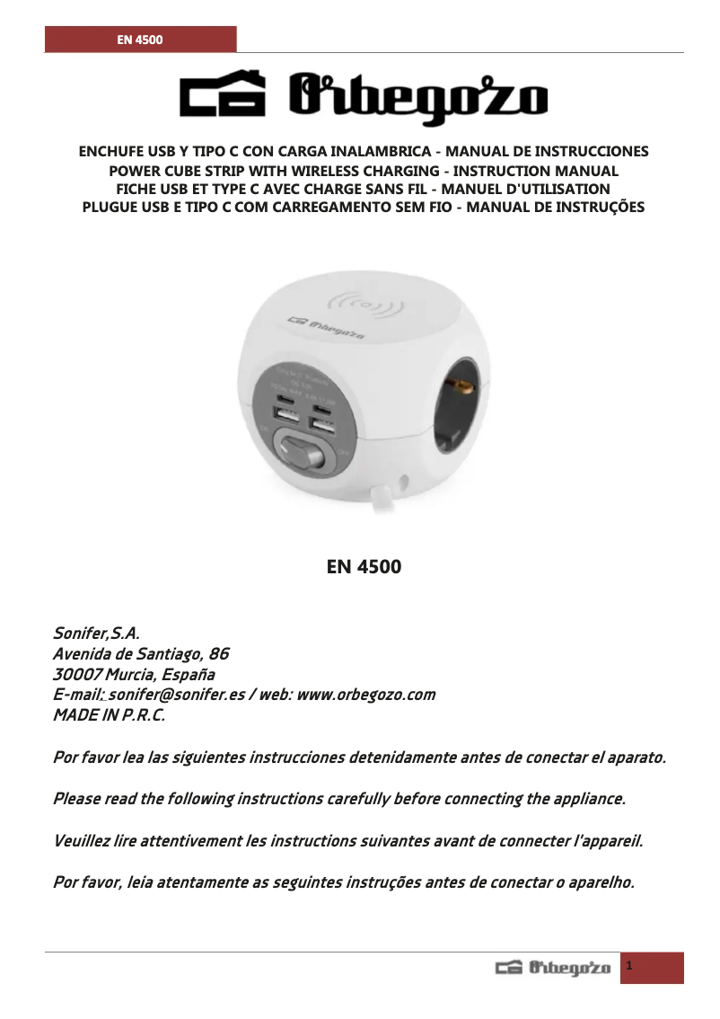 Page 1 de la notice Manuel utilisateur Orbegozo EN 4500