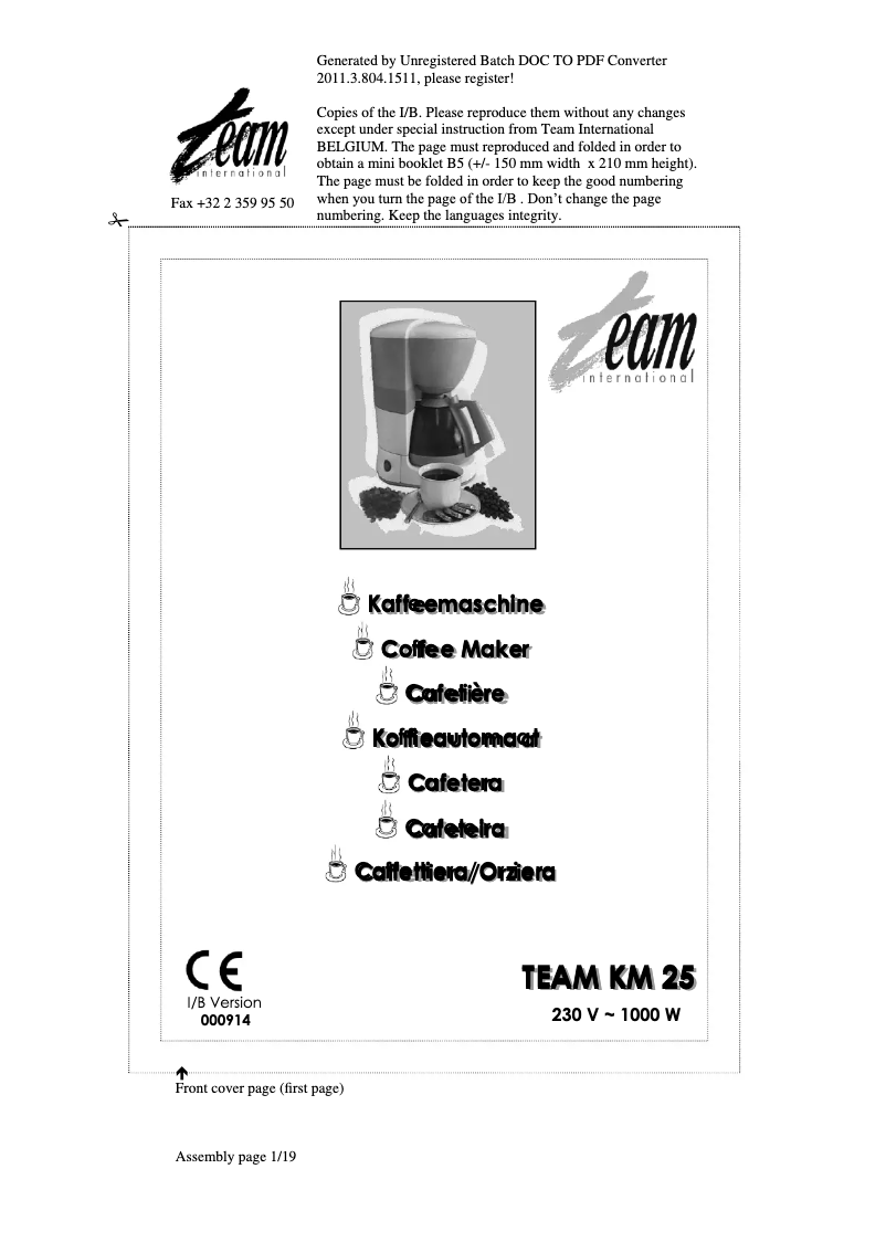 Page 1 de la notice Manuel utilisateur Team KM 25