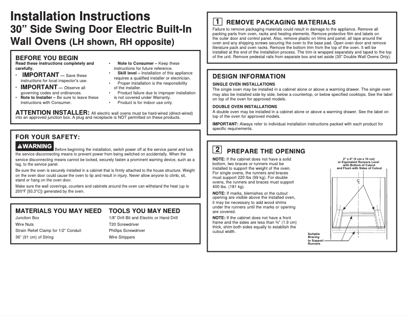Page 1 de la notice Guide d'installation GE Profile PTD700RSNSS