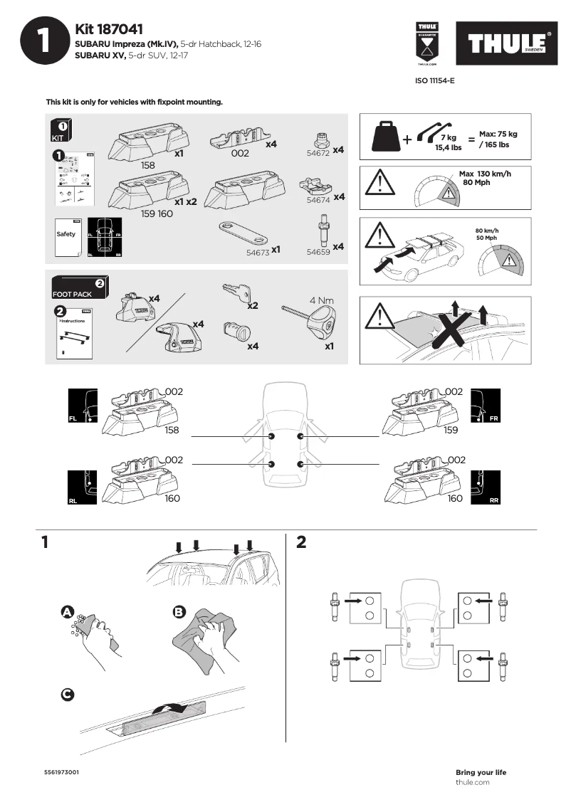 Page 1 de la notice Manuel utilisateur Thule Kit 187041