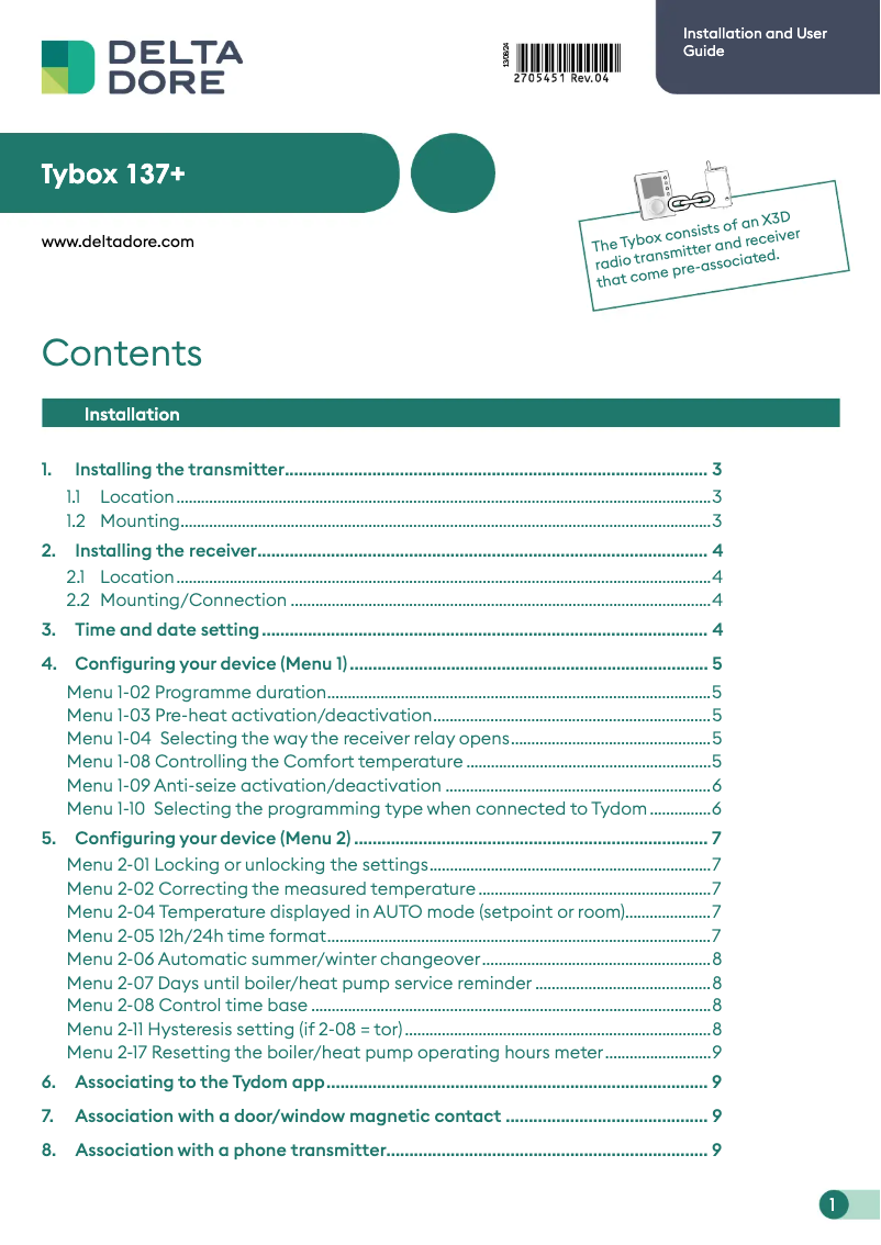 Page 1 de la notice Guide d'installation Delta Dore Tybox 137