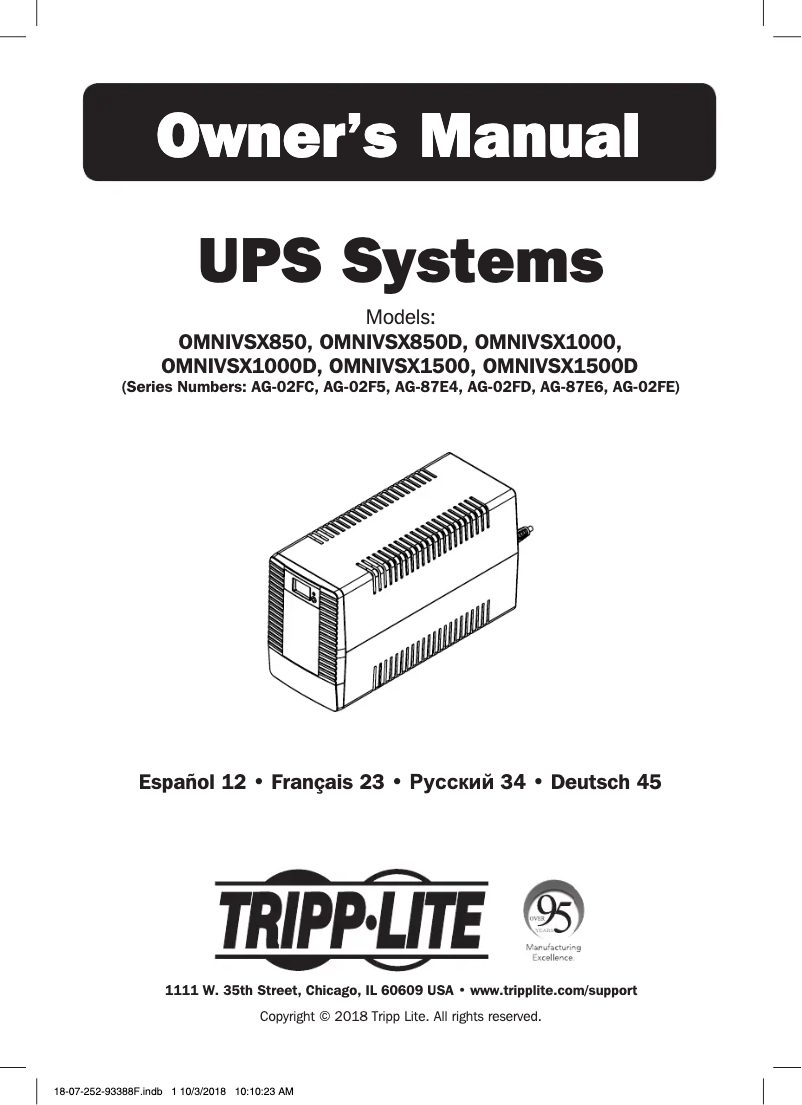 Page n°1 - Manuel utilisateur Tripp Lite OMNIVSX1000