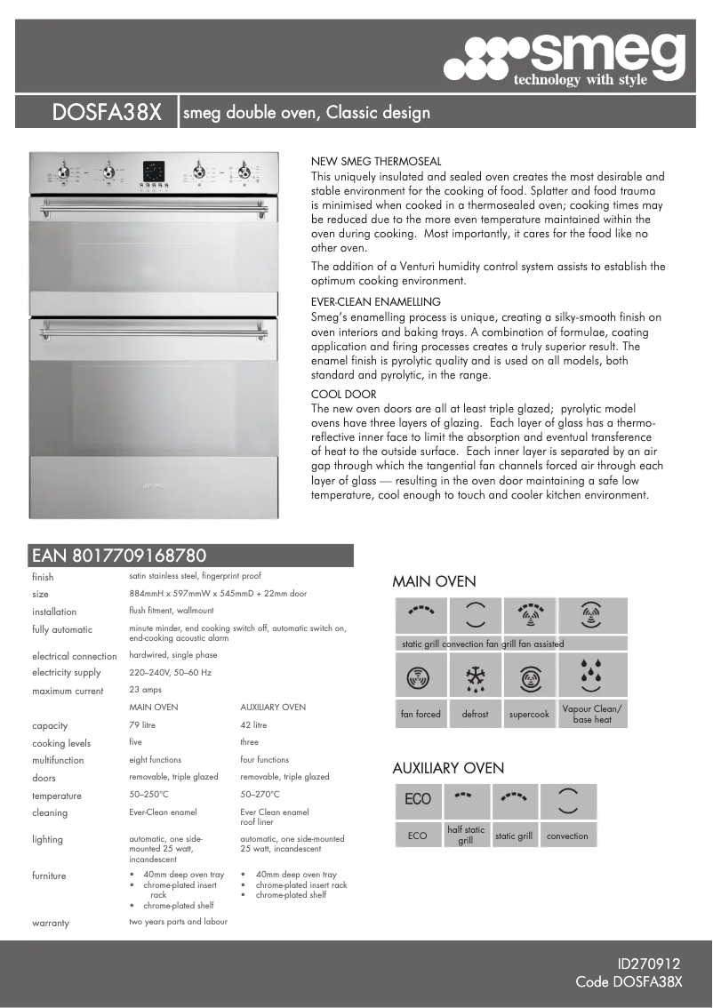Page n°1 - Fiche technique Smeg DOSFA38X