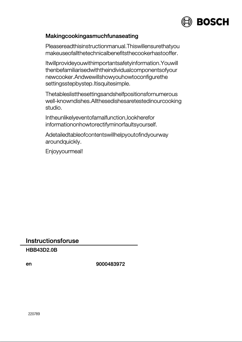 Image de la première page du manuel de l'appareil HBB43D250B