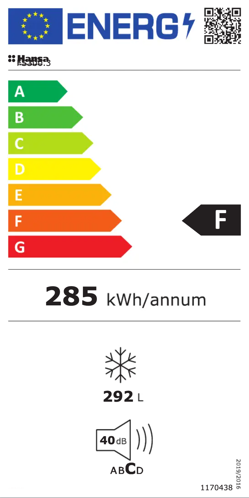 Page n°1 - Label énergétique Hansa FS300.3