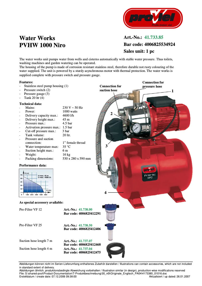 Image de la première page du manuel de l'appareil PVHW 1000 Niro