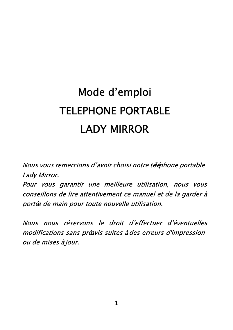 Page n°1 - Manuel utilisateur ITT Lady Mirror