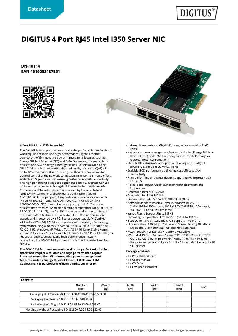 Page n°1 - Fiche technique Digitus DN-10114