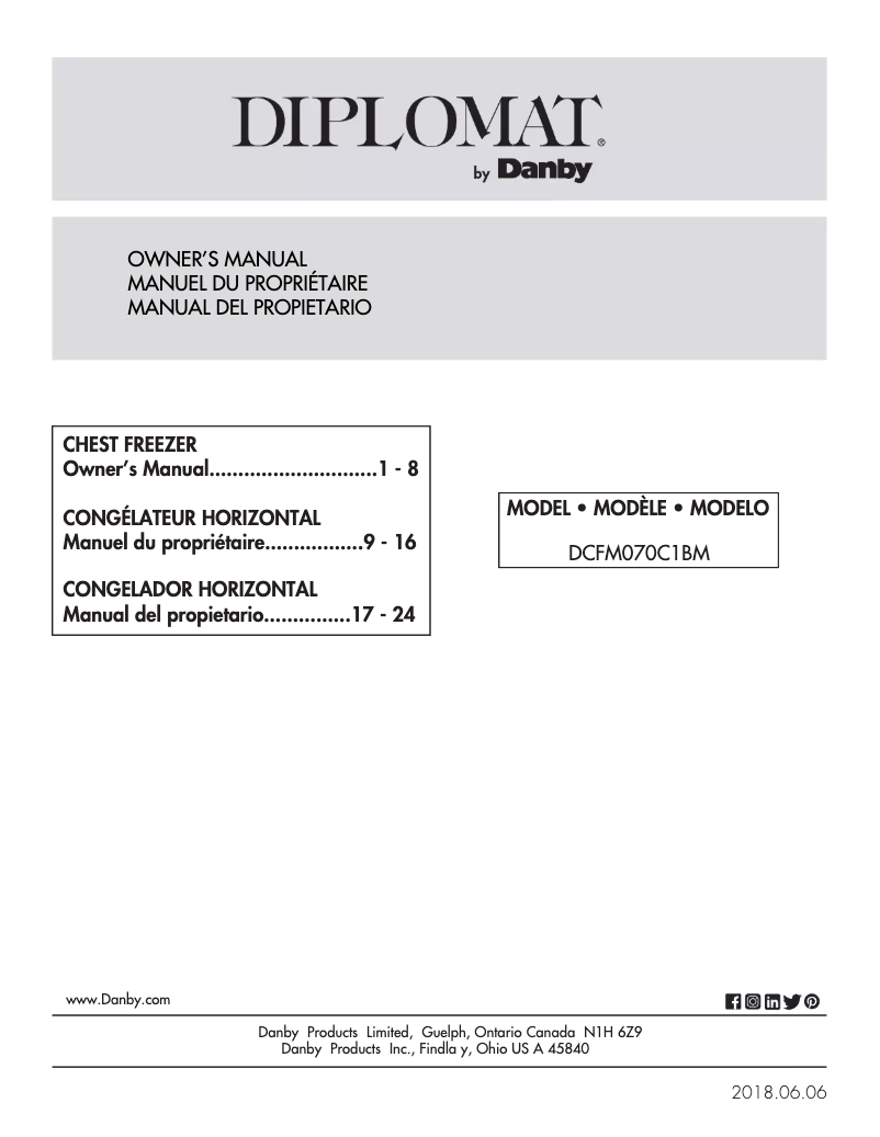 Page n°1 - Manuel utilisateur Danby DCFM070C1BM
