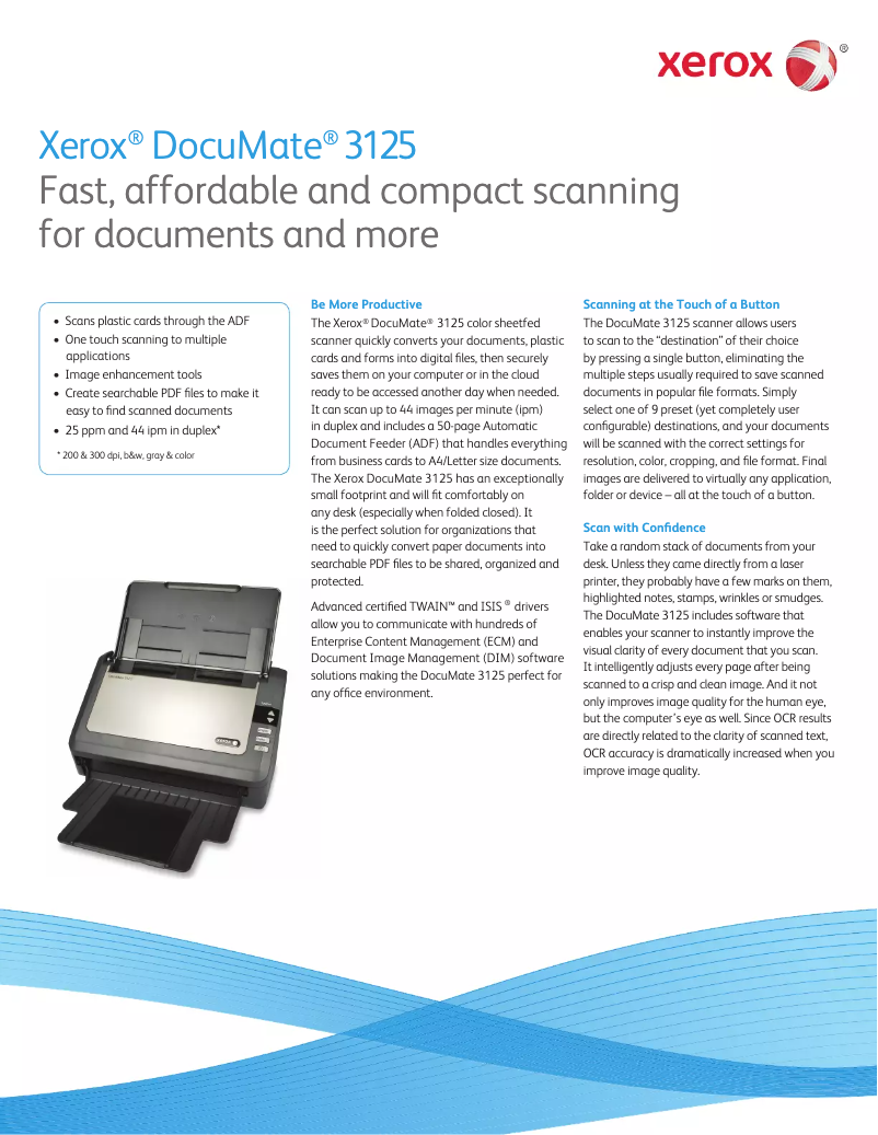 Page n°1 - Brochure Xerox DocuMate 3125