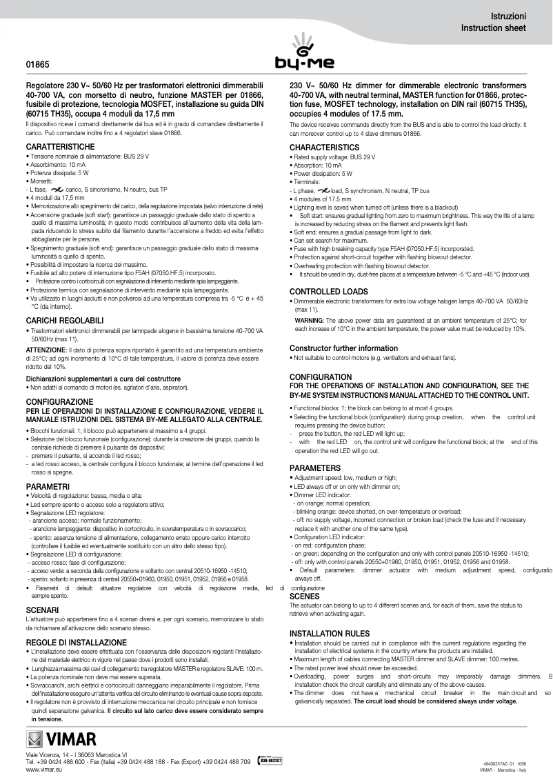 Page 1 de la notice Manuel utilisateur Vimar 01865