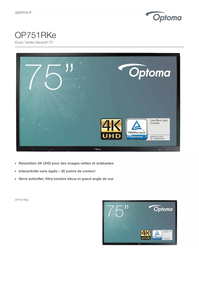 Page n°1 - Fiche technique Optoma OP751RKe