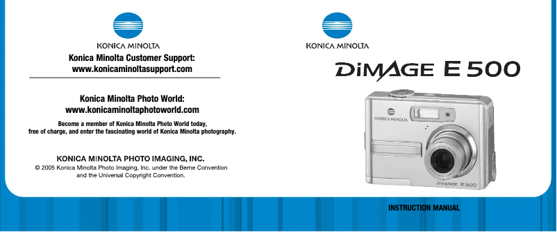 Page 1 de la notice Manuel utilisateur Konica Minolta Dimage E500