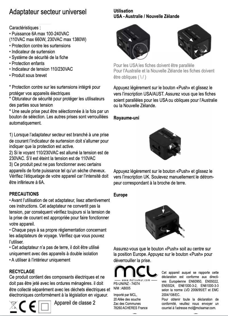 Página 1 del manual Manual de usuario MCL PS-UNI/NZ