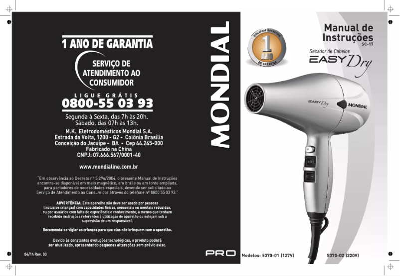 Página 1 del manual Manual de usuario Mondial Easy Dry SC-17