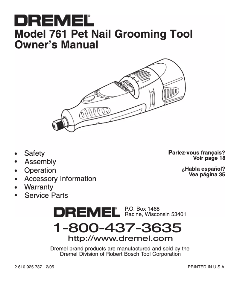 Page n°1 - Manuel utilisateur Dremel 761