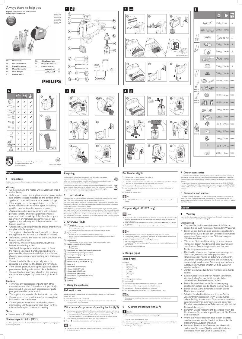 Page 1 de la notice Manuel utilisateur Philips Viva Collection HR1574
