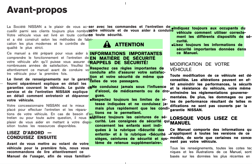 Page 1 de la notice Manuel utilisateur Nissan Murano (2005)