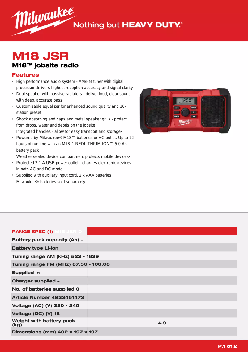 Image de la première page du manuel de l'appareil M18 JSR