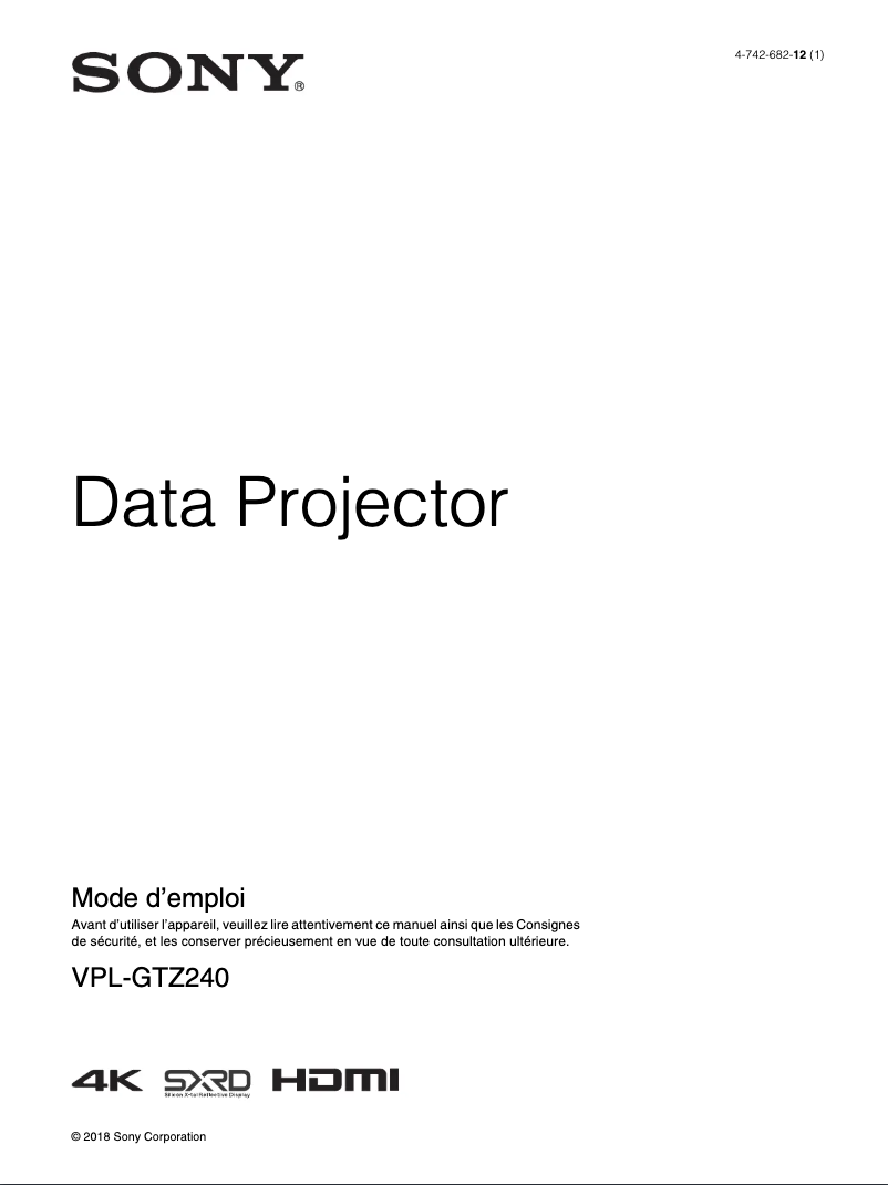 Image de la première page du manuel de l'appareil VPL-GTZ240