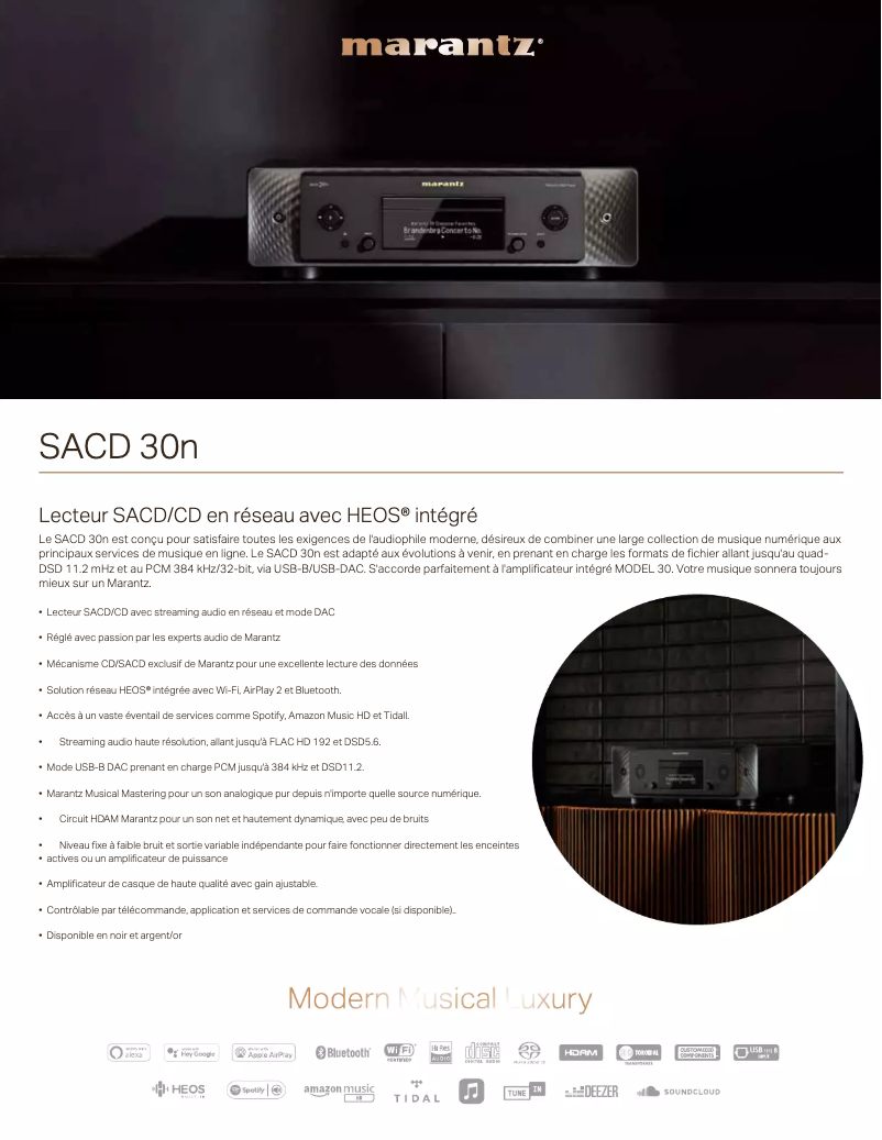 Page 1 de la notice Fiche technique Marantz SACD 30n