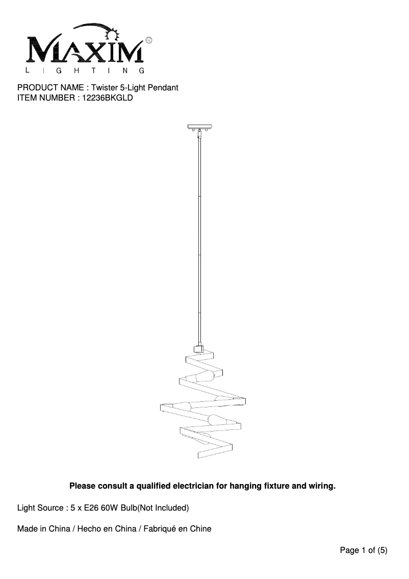 Page n°1 - Manuel utilisateur Maxim Twister 12236BKGLD