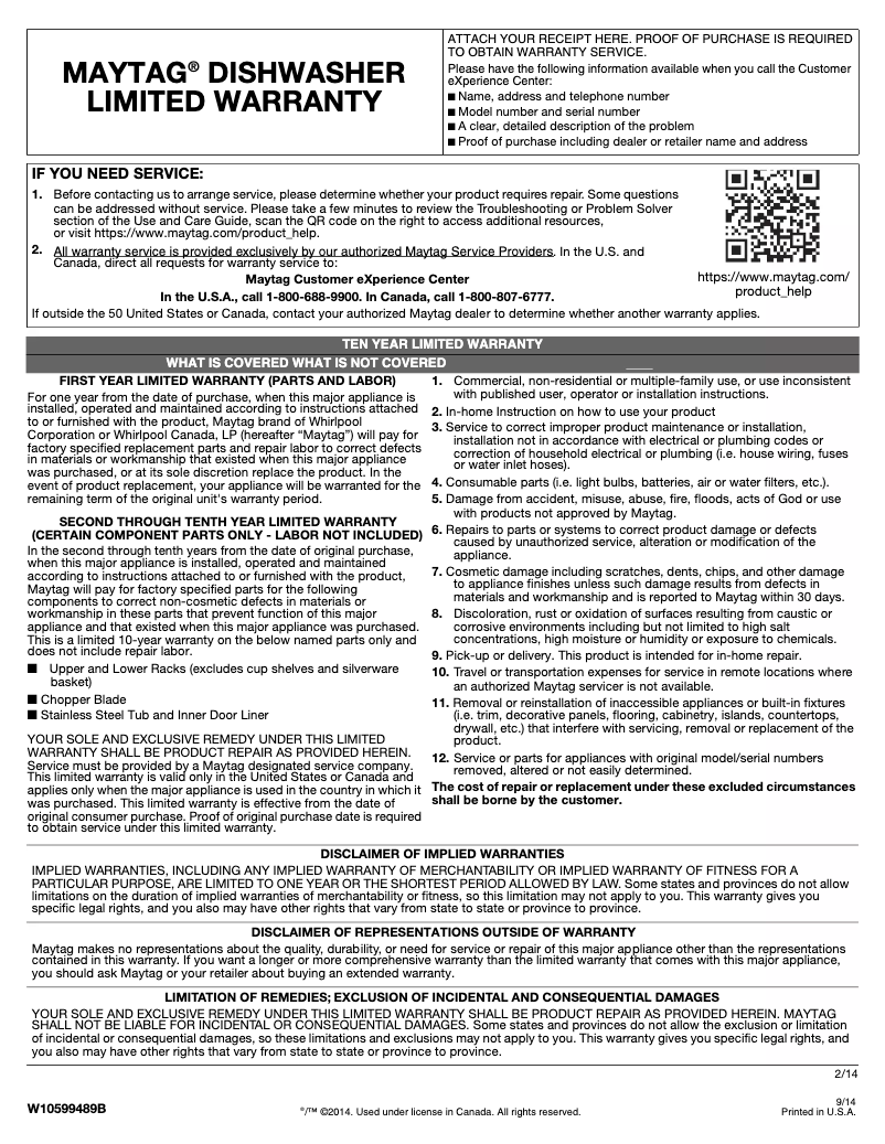 Page 1 de la notice Mode d'emploi Maytag MDB4949SD