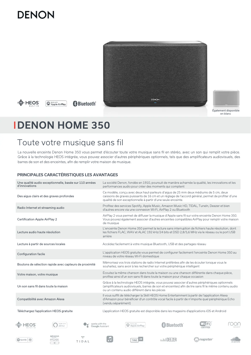Page 1 de la notice Fiche technique Denon Home 350
