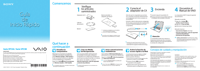 Page n°1 - Guide d'installation Sony Vaio VPCSA290X