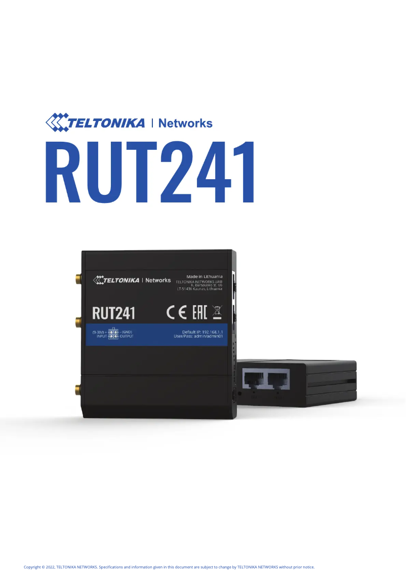 Imagen de la primera página del manual del dispositivo RUT241