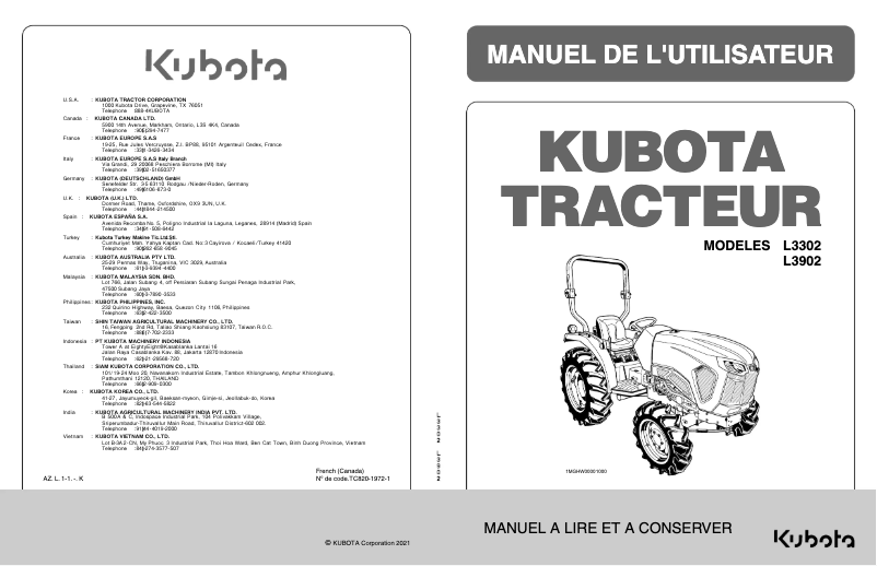 Page 1 de la notice Manuel utilisateur Kubota L3902