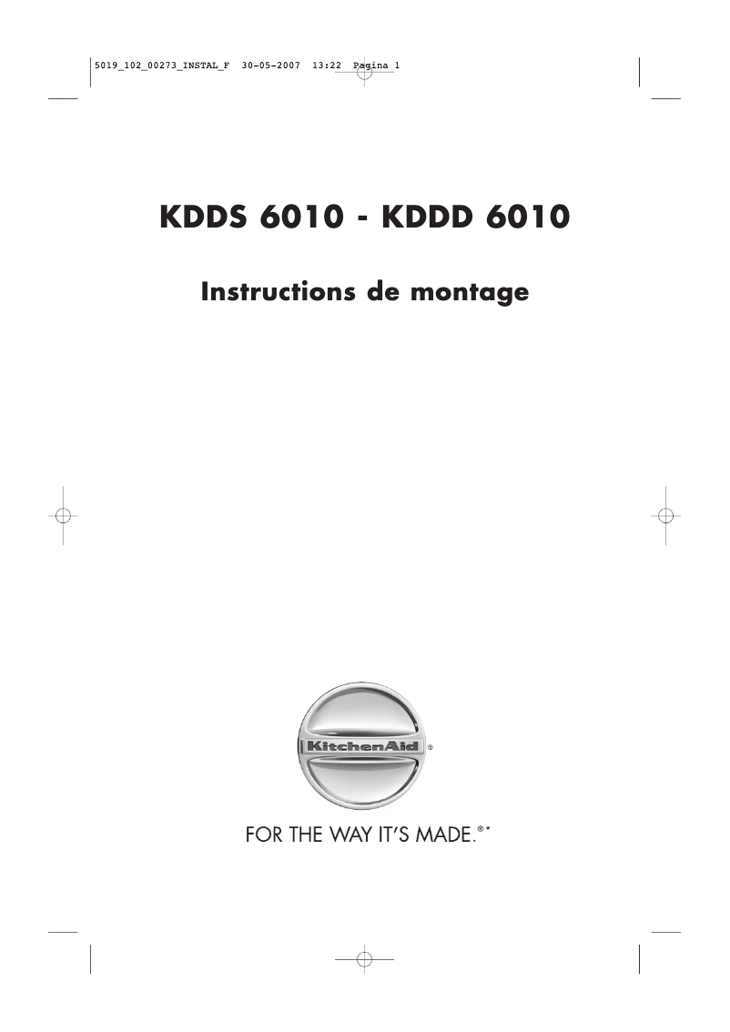 Page 1 de la notice Manuel utilisateur KitchenAid KDDS 6010