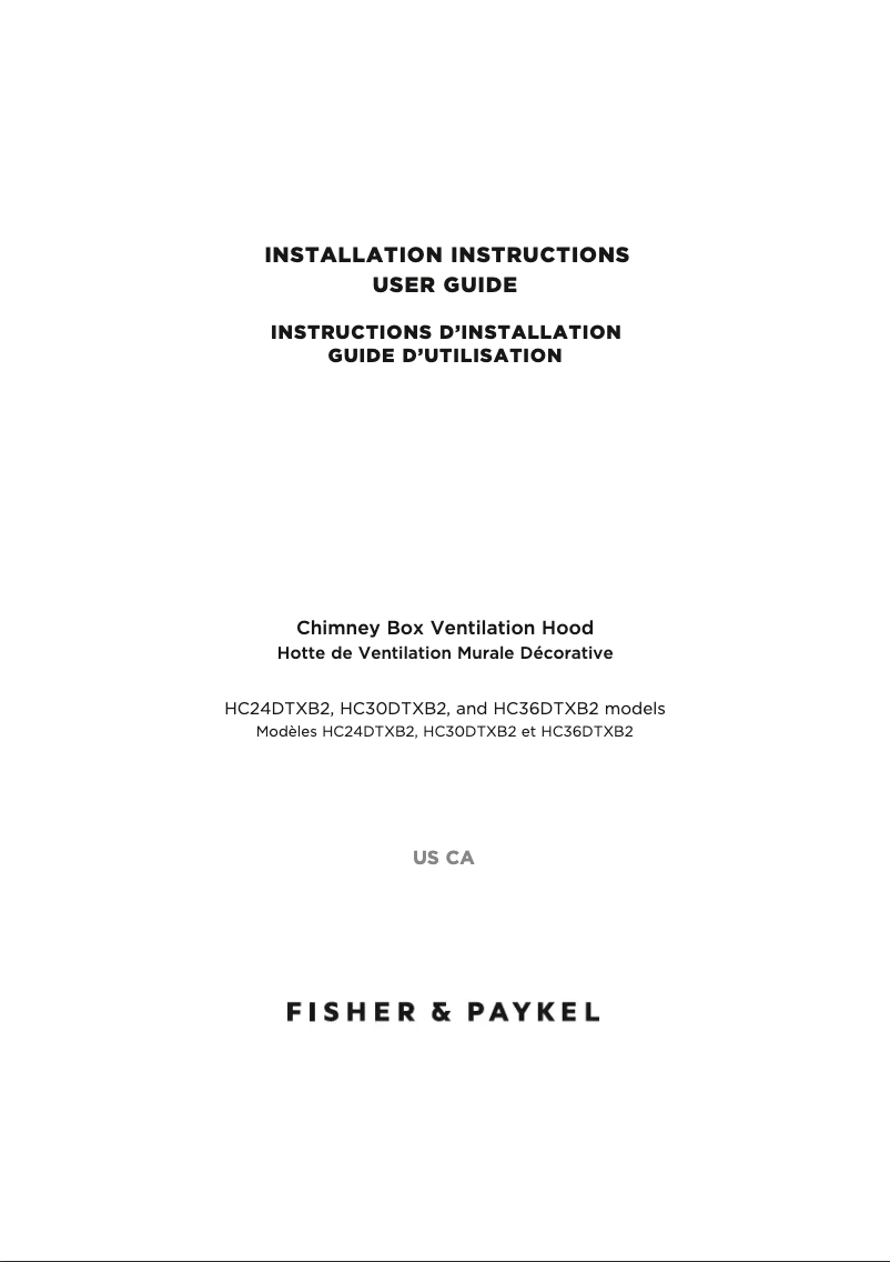 Page 1 de la notice Guide d'installation Fisher & Paykel HC24DTXB2