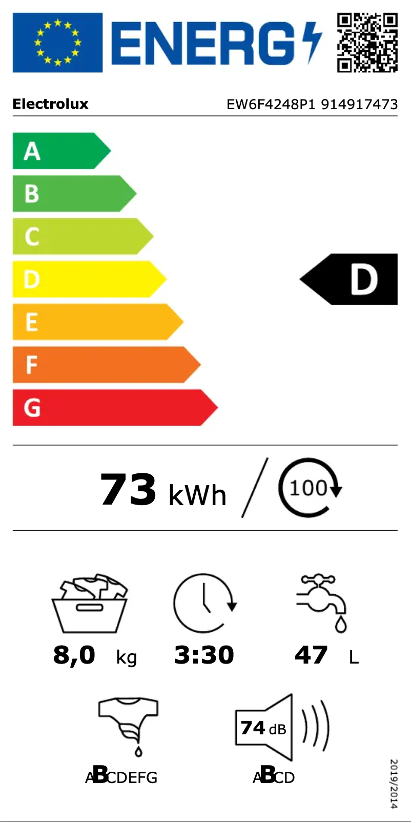 Page n°1 - Label énergétique Electrolux EW6F4248P1