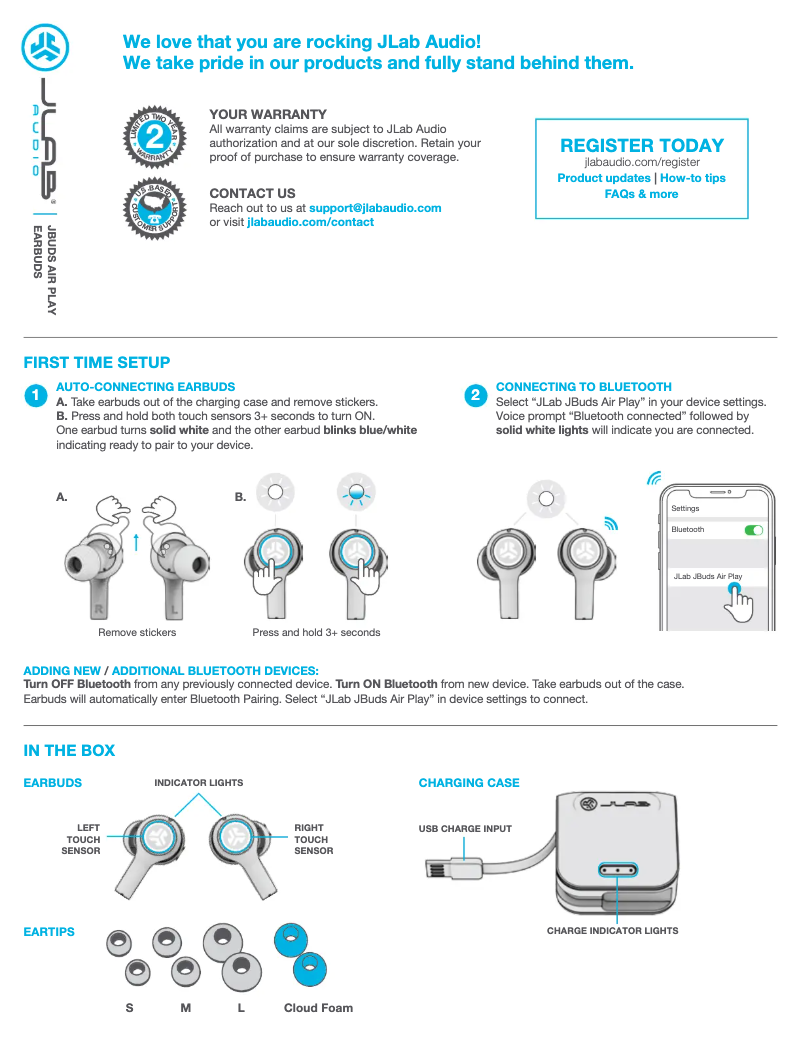 Page n°1 - Manuel utilisateur JLab JBuds Air Play