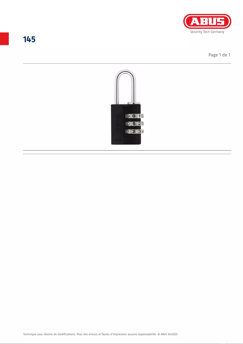 Page n°1 - Fiche technique Abus 145