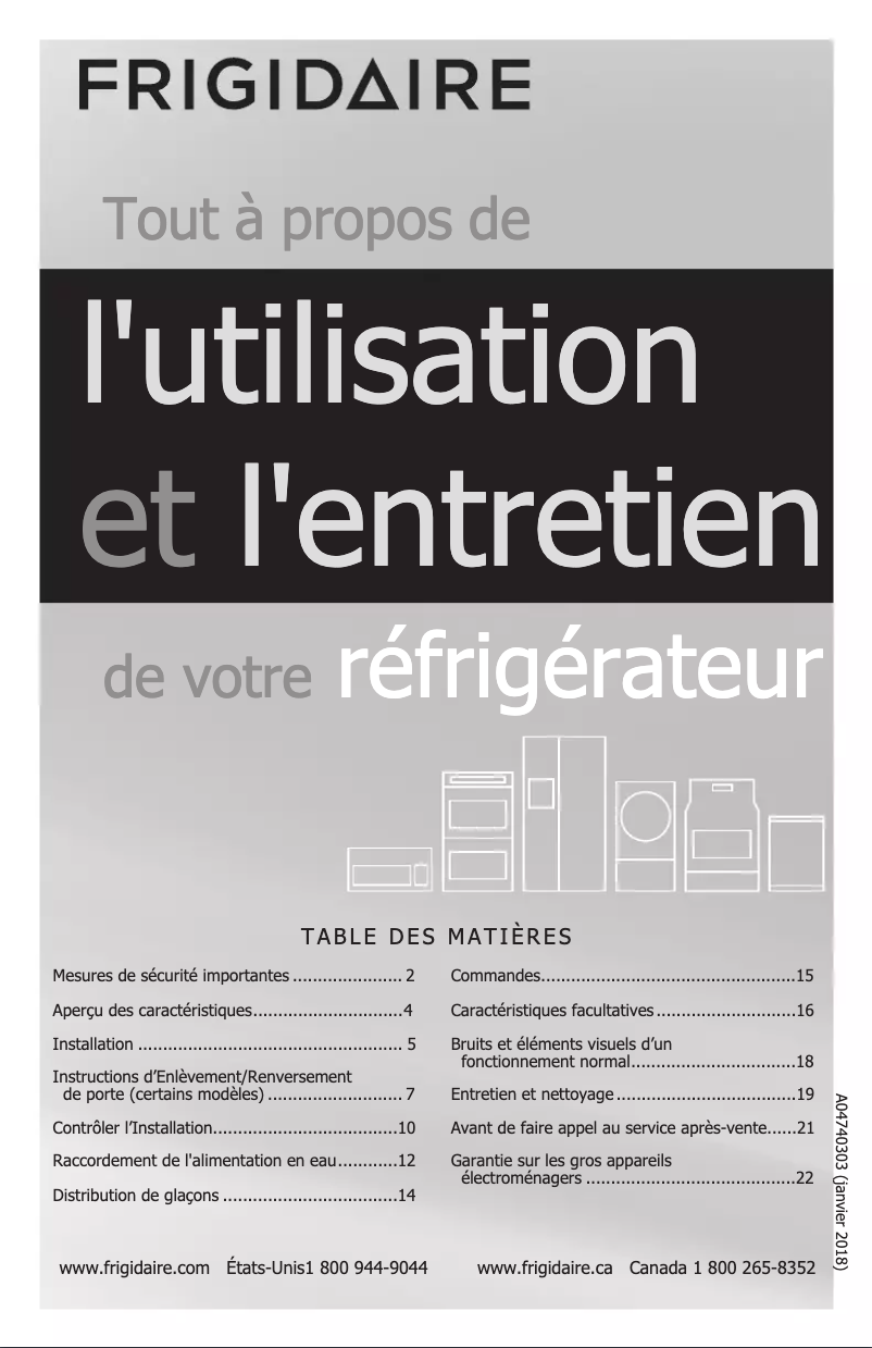 Page n°1 - Manuel utilisateur Frigidaire FFTR1814TB