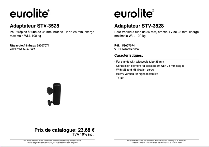 Page 1 de la notice Fiche technique Eurolite STV-3528