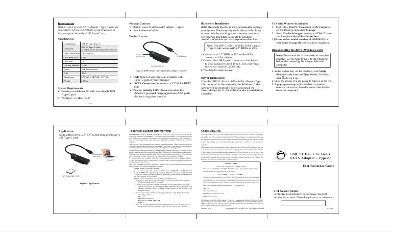 Page 1 de la notice Manuel utilisateur Siig JU-SA0R11-S1