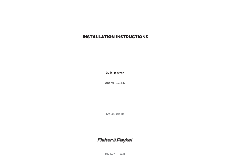 Page 1 de la notice Guide d'installation Fisher & Paykel OB60SL11DEPX1