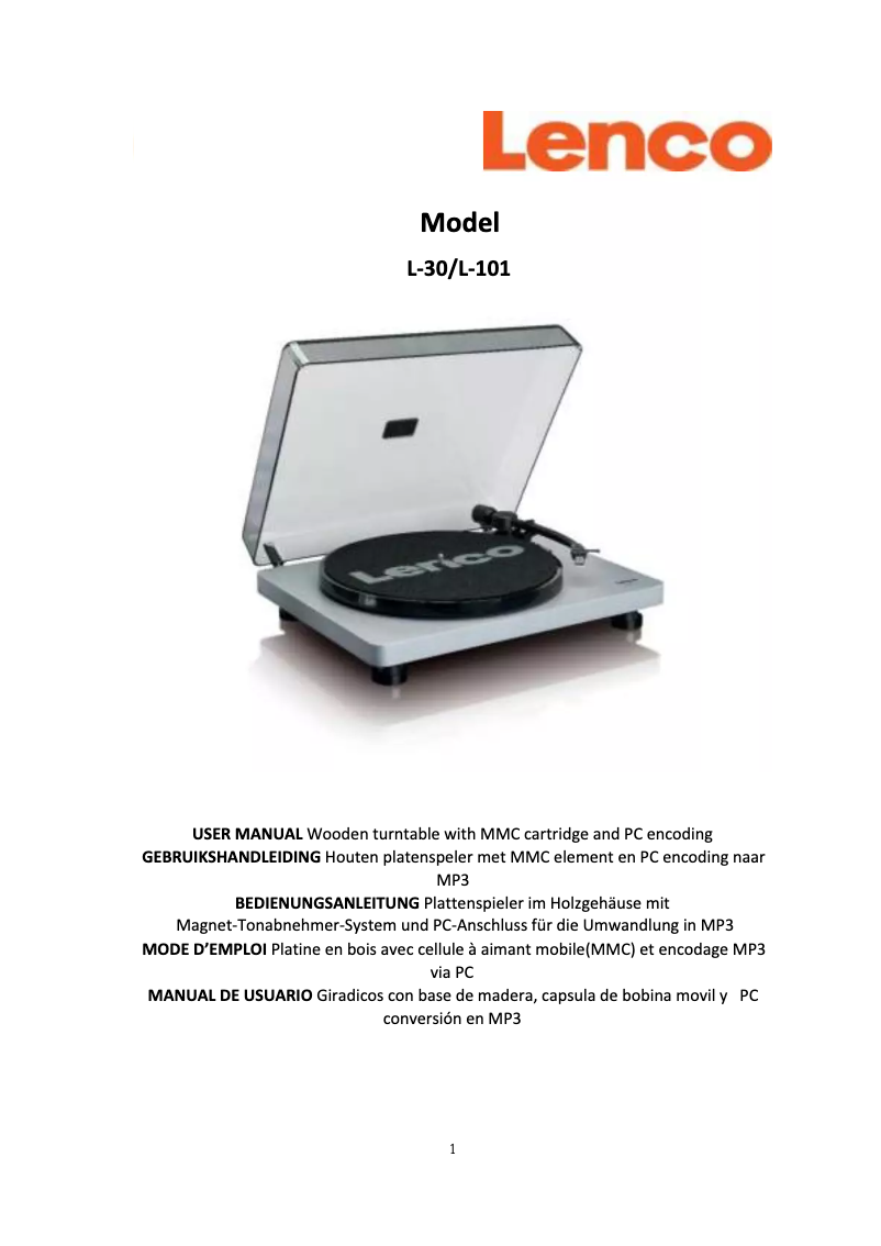 Page 1 de la notice Manuel utilisateur Lenco L-101