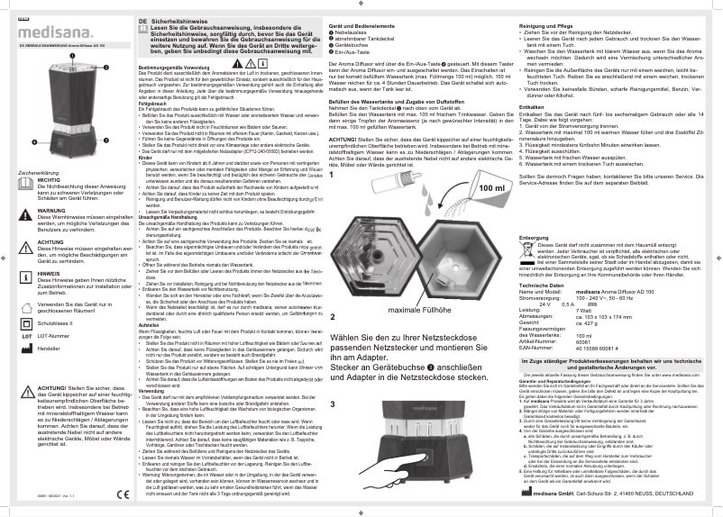 Page 1 de la notice Manuel utilisateur Medisana AD 100